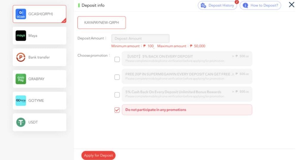 Wild Ace 777 Casino Deposit & Withdraw - Cashier Page